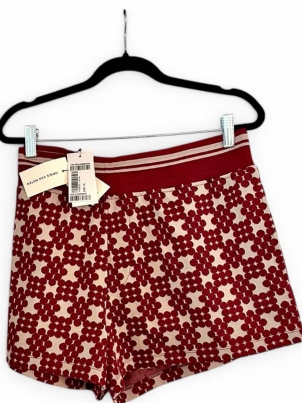 Dries Van Noten Red and Cream Floral Knit Mini Skirt